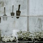 Gardening tools on window sill